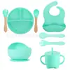 Baberos de Silicona, Baberos para Alimentar Bebés, Baberos Impermeables de Grado Alimenticio para Comer, Baberos Finos para Saliva, Juego de Vajilla Infantil Anti-Suciedad