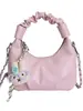 Bolsa de Nube Plegada Rosa Nueva Primavera para Mujer, Bolso de Hombro Único Cruzado con Cadena, Versátil, Lujo Ligero, Nicho, Bolso de Axila