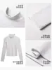 Camiseta base blanca de cuello alto medio para mujer, camiseta de manga larga ajustada otoño 2026, cuello medio, top interior blanco adelgazante