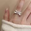 Pó de Pêssego Diamante ~ Anel Laço Feminino Estilo Doce Abertura Ajustável Anel de Dedo para Dieta Nicho Design Único Anel