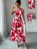 Moda Femenina Transfronteriza Primavera y Verano Más Vendido Nuevo Vestido de Un Hombro con Abertura y Estampado Floral Sexy Estilo Resort Elegante Vestido Largo
