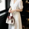 Moda Nova de Verão Estilo Coreano Nicho Bolsa de Linho Elegante Patchwork Bolsa Transversal para Trabalho e Deslocamento Bolsa de Mão Simples para Mulheres