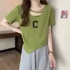 Camiseta de Hombro de Manga Corta Talla Grande para Niñas Gorditas Mujeres Verano Estilo Francés Diseño de Clavícula Sentido de Nicho Adelgazante Irregular Chic Top