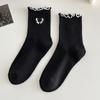 Calcetines de ballet para mujer, con borde en la oreja, bordados en jacquard, lazo, de tubo medio, finos, transpirables y absorbentes del sudor.
