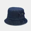 Sombrero de Pescador de Mezclilla Vintage Lavado con Bolsillo Personalizado Diseño Casual Japonés Ligero Sombrero para el Sol