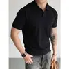 Camisa Polo de Color Sólido Cuello en V Manga Corta Tejido de Punto para Hombre Verano Nueva Camiseta de Negocios Moderna Ajuste Delgado Top Casual Versátil