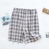 Shorts de Algodão Lavado com Xadrez Grande Estilo Japonês de Verão para Casais Algodão Simples em estoque Calças de Três Pontos para Casa Calças de Pijama Finas