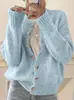 Suéter de Tricô Feminino Cor Mista com Pontos Atmosfera Redutora de Idade Nova Coreana Cardigã Suave e Simples