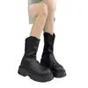 Botas Martin Marrones Versátiles de Suela Gruesa para Mujer 2026 Invierno Nuevas Botas Chelsea Ajustadas Botas de Media Pantorrilla Forradas de Lana