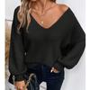 Suéter Europeo y Americano para Mujer para Otoño e Invierno Amazon Yangyang Transfronterizo Sexy Espalda Descubierta con Cordones Cuello en V Jersey Suéter de Manga Larga