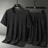 Traje Esportivo de Seda Gelada de Secagem Rápida para Homens, Jacquard Verão Novo Estilo, Conjunto Casual Juvenil de Manga Curta e Shorts, Roupas de Corrida para Homens