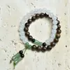 Pulsera de Doble Círculo de Madera de Águila 0.6 Cadena de Mano Portátil con Diseño de Loto de Madera de Boj Estilo Jade para Hombres y Mujeres