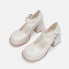 Saltos Altos Femininos Salto Grosso Mibai Sapatos Mary Jane Plataforma de Fundo Grosso Bico Redondo Japonês JK Lori Sapatos Pequenos de Couro