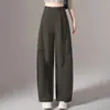 Pantalones casuales de trabajo, pantalones de pierna curva, nueva colección de otoño para mujer, cintura elástica, tiro alto, corte holgado, pierna ancha, pantalones de pierna recta