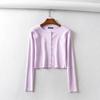 Outono Novo 2019 Europeu e Americano Cor sólida Slim-fit Retro Round Neck Single-breasted All-match Long-sleeved Navel-exposed Short Cardigan Top