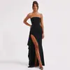 24 Nuevos Vestidos de Noche Transfronterizos de Comercio Exterior para Fiesta de Mujeres Sin Tirantes Sexy Espalda Descubierta Largo con Abertura Alta