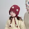 Gorro de Invierno para Bebé de Lana Estilo Coreano Lindo Tejido de Flores Dulces Gorro con Protección para las Orejas para Bebé e Infantil Gorro Grueso Cálido