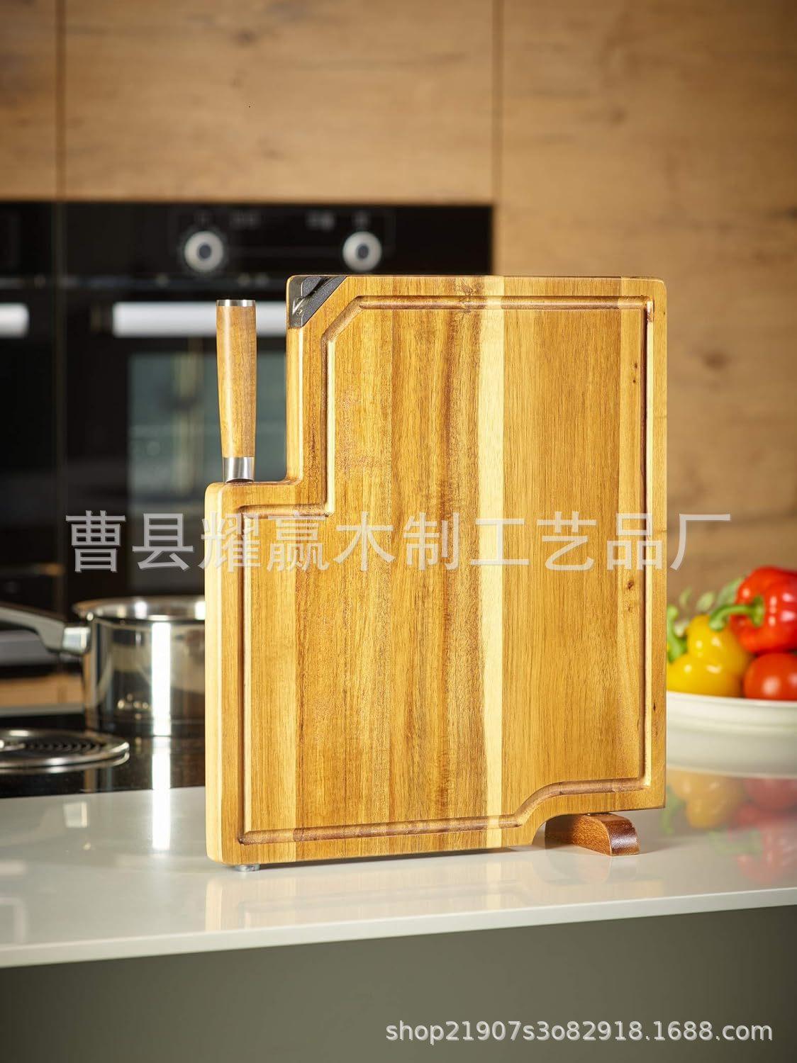 相思木创意带刀砧板厨房菜板牛排面包板套装可立式菜板BSCI