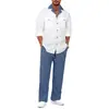 Conjunto de Camisa de Cuello Cubano para Hombre Europeo y Americano al por Mayor en Stock, Camisa de Manga Larga con Solapa de Bloques de Color, Conjunto de Dos Piezas de Pantalones Largos Casual