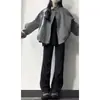 Jaqueta Feminina Nova de Couro Sintético para Primavera e Outono de 2026, Estilo Coreano, Simples e Vintage, Jaqueta Versátil Cinza com Gola Alta