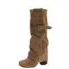 Botas Largas Blancas para Mujer de Estilo Coreano, 7 cm de Altura, de Dos Formas de Usar, Nuevas Otoño/Invierno 2026, Botas Versátiles de Tacón Grueso para Pantalones, Estilo Vintage