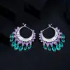 Pendientes de Aro con Borla de Gota de Color Microincrustada de Lujo Estilo Corte Europeo y Americano, Clips para Orejas Exquisitos de Lujo Ligero Vintage
