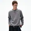 Suéter de Malha Ribatada com Gola Henley de Manga Longa para Homens, Estilo Old Money para Outono e Inverno, Simples e Sofisticado, Top Casual Relaxado
