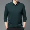 Camiseta Versátil de Alta Qualidade, Fina, de Manga Longa, para Primavera e Outono, Camada Base Casual de Outono, Cor Sólida, Camisa Polo Grande com Gola Lapela, Tendência