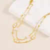 Tobillera de acero inoxidable con diseño de nariz de cerdo europea y americana, red alta sensación, concha blanca, perla japonesa, doble anillo para el tobillo, venta al por mayor para enviar a novias