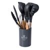 Utensílios de Cozinha de Silicone de Grau Alimentício Conjunto de 12 Peças, Espátula Especial para Frigideira Antiaderente, Concha de Sopa, Conjunto de Ferramentas de Cozinha com Cabo de Madeira Atacado