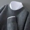 Suéter 100% caxemira pura para outono e inverno para homens, gola redonda, corte solto, malha simples business casual, camada base, suéter quente