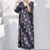 Estilo Nuevo 2026 Estilo Nacional Bata de Noche para Mujer, Verano Elegante y de Alta Gama Algodón Seda Ropa de Dormir, Nuevo Estilo Chino Vestido Largo de Algodón Seda para Vacaciones en la Costa