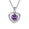 Colar Kaiwei com coração de diamante roxo em corrente para clavícula com pingente de diamante azul marinho de prata presente de aniversário para namorada