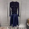 Vestido Longo Elegante de Tricô Patchwork Estilo Francês Slim-Fit Linha A - Novidade Primavera 2026