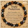 Pulsera trenzada de nudo plano con imán de obsidiana negra y ojo de tigre, ajustable, pulsera de piedra ojo de tigre triple protección para mujer