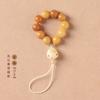 Anillo de rosario con hebilla de color verde azulado y mango de raíz de Bodhi con acabado original, resistente a caídas, para teléfono móvil, colgante de teléfono móvil con gato quemado en carbón