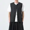 2026 Verano Tendencia Nacional Algodón Lino Hebilla de Cobre Chaleco Sencillo Talla Grande Holgado Casual Chaleco de Moda Estilo Chino Chaqueta sin Mangas para Hombre