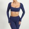 Ropa de yoga europea y americana para mujer, nuevo top de fitness de manga larga con cuello cuadrado, ropa profesional para entrenamiento de Pilates, deportiva ajustada de moda