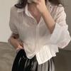 Camisa Coreana Ins Principios de Otoño Color Helado Arrugada de Manga Larga Camisa Holgada Protector Solar para Mujer