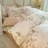 Juego de ropa de cama de cuatro piezas de algodón puro de alta calidad, alto número de hilos, engrosado, cepillado, 100% algodón, sábana, funda de edredón, funda de almohada, ropa de cama para todas las estaciones