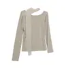 Top de Hombros Descubiertos Estilo Francés Wanwei para Mujer 2026 Otoño Nuevo Una Pieza Transparente Cinta Hombro Asimétrico Camisa Base Y7010