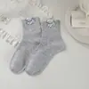 Calcetines de Cachorro para Mujer de Media Pantorrilla Otoño Gris Lindos de Dibujos Animados ins Calcetines de Mujer de Moda Estudiante Versátiles Cortos de Algodón
