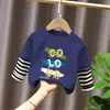 Top estampado de dos piezas falso para niño, camiseta de manga larga 100% algodón para bebé niño, ropa de otoño para niño pequeño