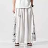 Han Element Estilo Chinês Calças Soltas Crane Calças Hanfu Retas Masculinas Calças de Fada Estilo Retrô Calças Cortadas Casuais