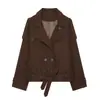 Comercio exterior 2026 otoño nuevo estilo europeo y americano moda femenina elegante holgado color liso lana cinturón abrigo