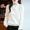 Tricô 100% Lã Outono e Inverno Novo Feminino 2025 Zíper Gola Grossa Tricô Base Cashmere Top Tendência
