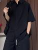 Camisa de Seda Negra Gelo de Manga Curta para Homens no Verão, Peça Atemporal, Mangas Três Quartos Fluidas, Solta, Camisa de Alta Qualidade e Elegante