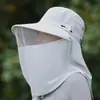 Máscara facial, chapéu e protetor de pescoço com proteção solar completa para mulheres, novo chapéu de sol de verão 2026 para atividades ao ar livre com proteção UV e aba larga
