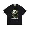 Camiseta casual unisex de cuello redondo y manga corta con estampado de camuflaje de mono, marca de tendencia estilo japonés