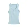 Chaleco sin mangas de punto cuadrado dulce y picante con botones, nueva moda de verano, versátil, ajuste ceñido, color sólido, top básico casual para mujer